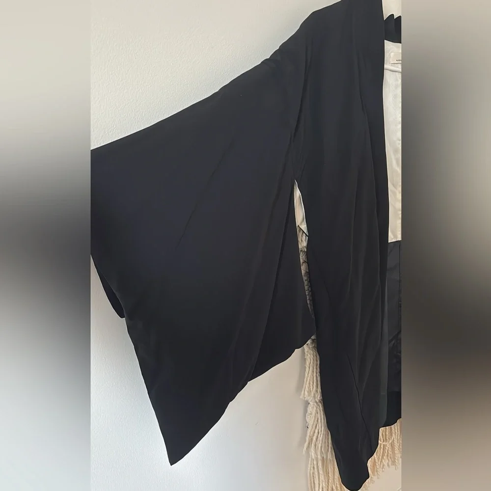 Liviana Conti Tassel Long Blazer Open Jacket Wide Open Batwing Sleeves Black